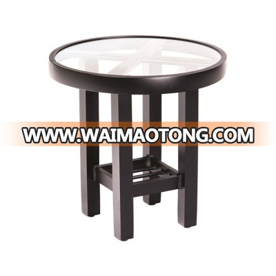 Durable and Light Weight Aluminum Round End Table with Clear Glass Top