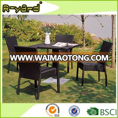 Patio outdoor garden dining set rattan woven stackable cafe chairs restaurant furniture with central leg table