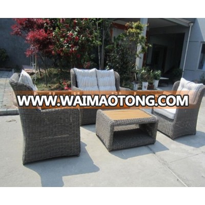 Hot sale sofa set 4 pcs grey PE round rattan furniture with 4 pillow AWRF5665,round rattan furniture