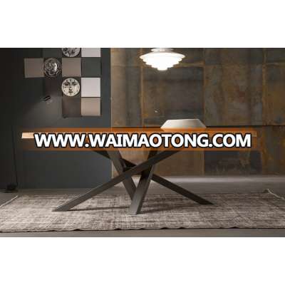 2017 Hot Sale Customized Modern Natural Stainless Steel Legs Wooden Dining Table