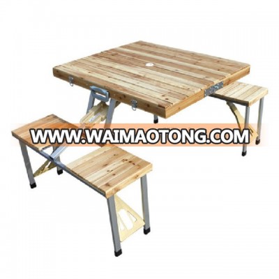 Portable Wooden Outdoor/ Camping Suitcase Folding Picnic Table With 4 Bench Seats