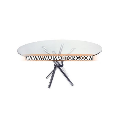 Wholesale modern tempered glass dining table with stainless steel base