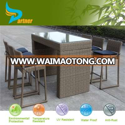 Modern Outdoor Rattan Bar Set High Chairs Patio Wicker Dining Set Outdoor Garden Furniture 5pcs