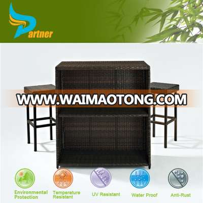 Vintage Rattan Outdoor Garden High Stool Wicker Bar Set Wine Cabinet Patio Furniture