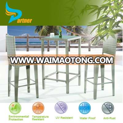 Bar Furniture Aluminum Frame Rattan Woven Restaurant Table and Chair Set/ High Leg Rattan Bar Chair Set