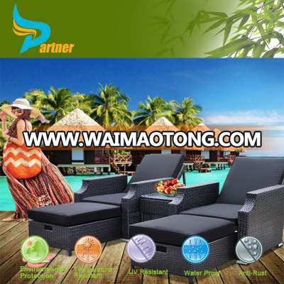 Wicker Lounge Beach Sun Lounger Bed Chair Outdoor Rattan Furniture Patio Pool Recliner 3pcs