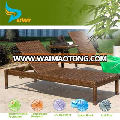 Rattan Furniture 2 Sun Lounger With Side Table Folding Aluminum Beach Chair