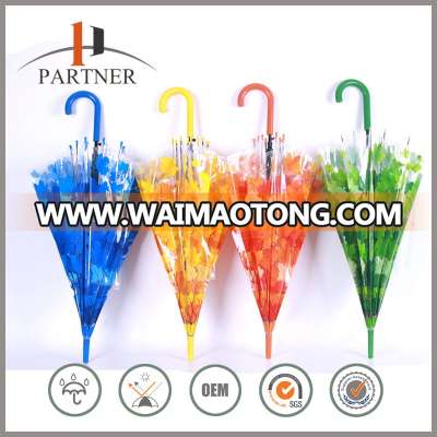 New Design Mushroom Shape Long Handle Umbellar,Maple Leaf Printing Rain Umbrella,Transparent Umbrella