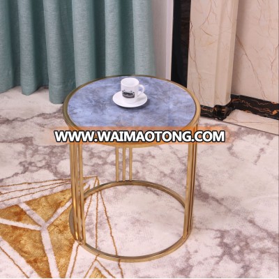 Hot selling OEM wholesales 304 stainless steel metal tee coffee table morden design furniture with marble glass nesting