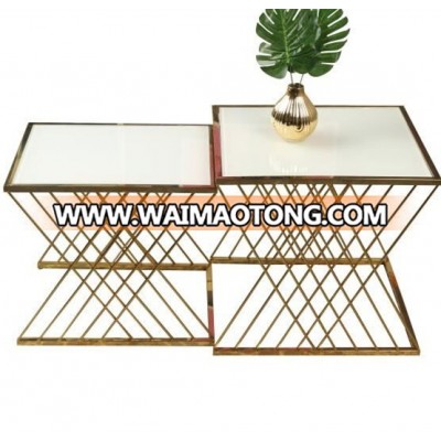 OEM wholesales 304 stainless steel metal tee coffee side table set morden design living room furniture set  with marble nesting