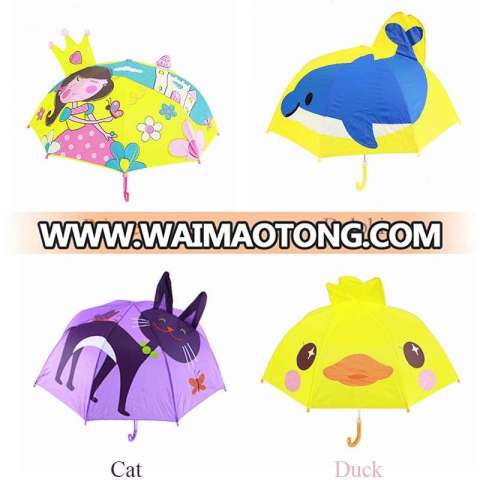 Pink cat umbrella high quality and safe silver glue babies boys girls students 3D animal-shape cartoon kids umbrella